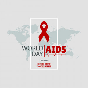 World AIDS Day poster with a red ribbon and world map