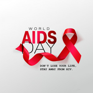 Red ribbon with the text 'World AIDS Day' and 'Don't lose your life, stay away from HIV'