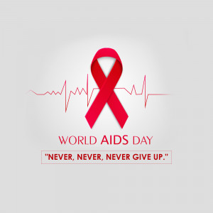 Red ribbon with a heartbeat line and text 'World AIDS Day'