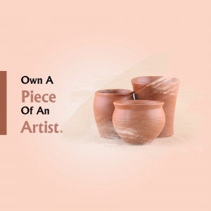 Three terracotta pots with the text 'Own A Piece Of An Artist.'