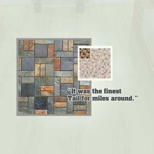 Close-up of a square stone tile pattern with a smaller inset showing a detailed texture.