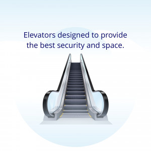 Image of a modern escalator with a light blue background