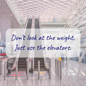 Escalator with motivational text overlay