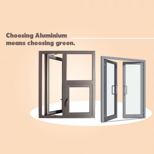 Three aluminium windows with different designs against a peach background.
