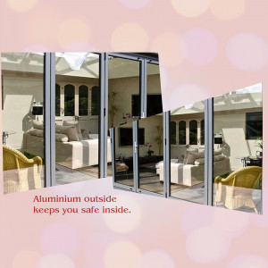 Aluminium sliding patio doors with a view of a living room