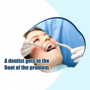 A dentist examining a patient's teeth with dental tools.