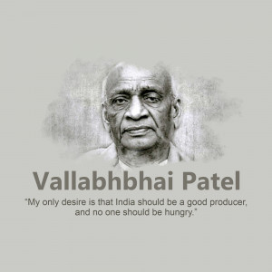 Black and white portrait of Sardar Vallabhbhai Patel with a quote.