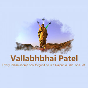 Image of the Statue of Unity with text and airplanes in the background