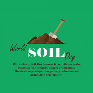 Illustration of a shovel digging into a mound of soil with the text 'World Soil Day'