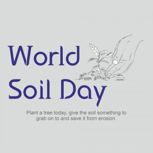 Illustration for World Soil Day featuring a hand planting a seedling.