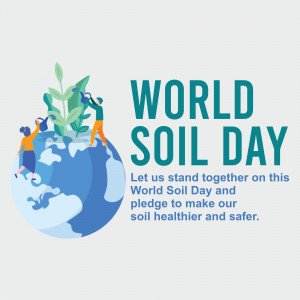Illustration depicting people caring for a plant growing on Earth for World Soil Day