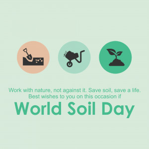 World Soil Day graphic with gardening tools and a plant