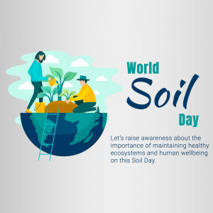 Illustration depicting people planting and caring for plants on a soil globe for World Soil Day.