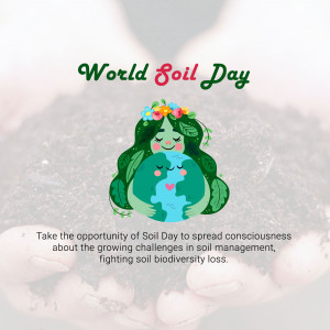 Illustration of a woman made of leaves embracing a globe with water flowing through, celebrating World Soil Day.