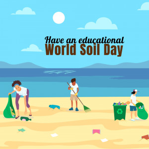 Illustration of people cleaning a beach for World Soil Day