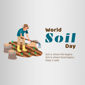 Illustration of a farmer tilling the soil with text 'World Soil Day'