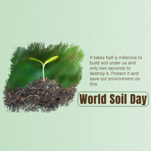 A small plant growing from soil with text highlighting the importance of soil conservation for World Soil Day.