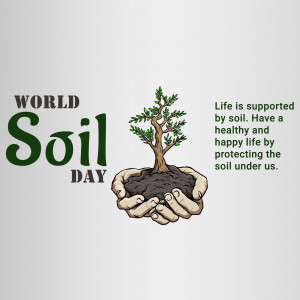 Illustration of hands holding soil with a small tree growing from it, celebrating World Soil Day.