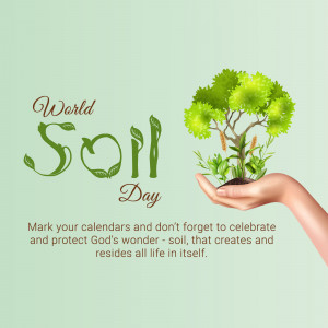 Illustration of hands holding a plant growing from soil with 'World Soil Day' text.