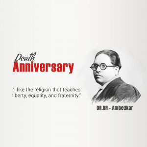 Portrait of Dr. B.R. Ambedkar with text commemorating his death anniversary.