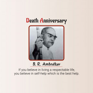 Black and white portrait of B.R. Ambedkar with text commemorating his death anniversary.