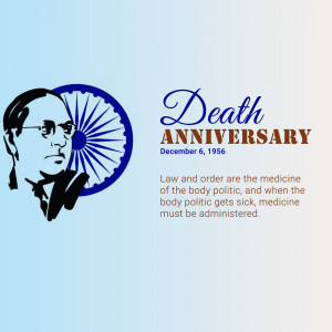 Image commemorating the death anniversary of Dr. B.R. Ambedkar with his portrait and a quote.