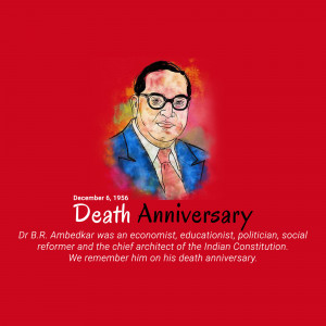 Portrait of Dr. B.R. Ambedkar with text commemorating his death anniversary.