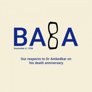 Image commemorating Dr. B.R. Ambedkar's death anniversary with the text 'BABA' and a date.