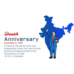 Image commemorating the death anniversary of Dr. B.R. Ambedkar with his portrait superimposed on a map of India.