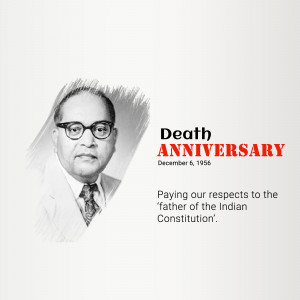 Portrait of Dr. B.R. Ambedkar with text commemorating his death anniversary.