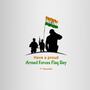 Silhouette of soldiers with the Indian flag and text 'Have a proud Armed Forces Flag Day'