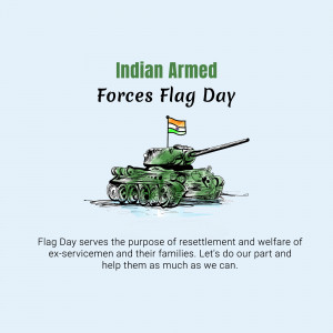 Image depicting the Indian Armed Forces Flag Day with a tank and the Indian flag.