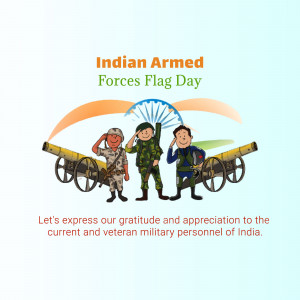 Illustration depicting Indian Armed Forces personnel with cannons and the Indian flag for Flag Day.