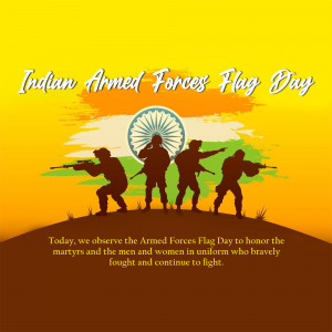 Indian Armed Forces Flag Day tribute with silhouettes of soldiers and the Indian flag.