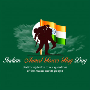 Silhouette of soldiers with the Indian flag, commemorating Armed Forces Flag Day.