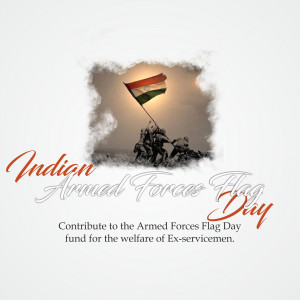 Indian Armed Forces Flag Day poster with soldiers and the Indian flag