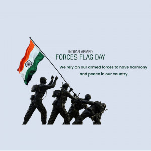 Silhouette of soldiers raising the Indian flag with text 'Indian Armed Forces Flag Day'