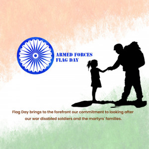 Image depicting a soldier and a child with the Armed Forces Flag Day emblem and a message of support.