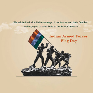 Silhouette of soldiers raising the Indian flag with text honoring the armed forces.