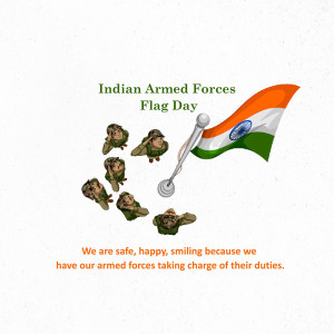 Indian Armed Forces Flag Day illustration with soldiers and the Indian flag.