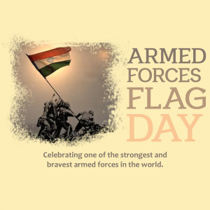 Image depicting Armed Forces Flag Day with soldiers raising the Indian flag.