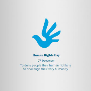 Blue handprint with a dove silhouette and text commemorating Human Rights Day.