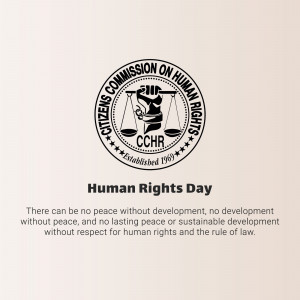 CCHR logo with text 'Human Rights Day' and a quote about peace, development, and respect for human rights.