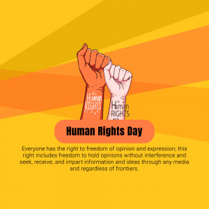 Illustration of raised fists with 'Human Rights' text, promoting Human Rights Day.