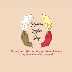 Illustration of diverse hands forming a circle with the text 'Human Rights Day'