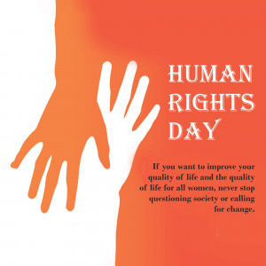 Illustration of a hand reaching out with the text 'Human Rights Day'