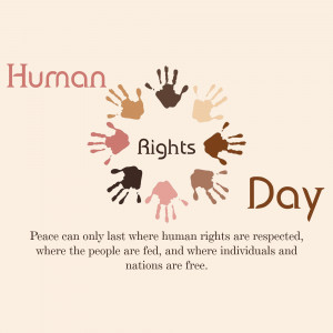 Colorful handprints forming a circle with the text 'Human Rights Day'