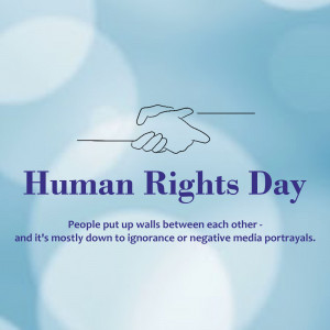 Illustration of two hands reaching towards each other with the text 'Human Rights Day'