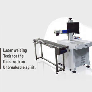Industrial laser welding machine with a conveyor belt system