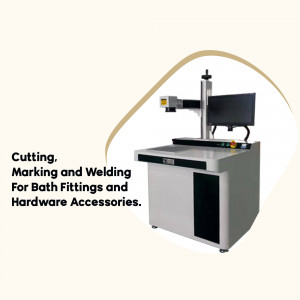 Industrial laser marking machine for cutting, welding, and marking hardware accessories.